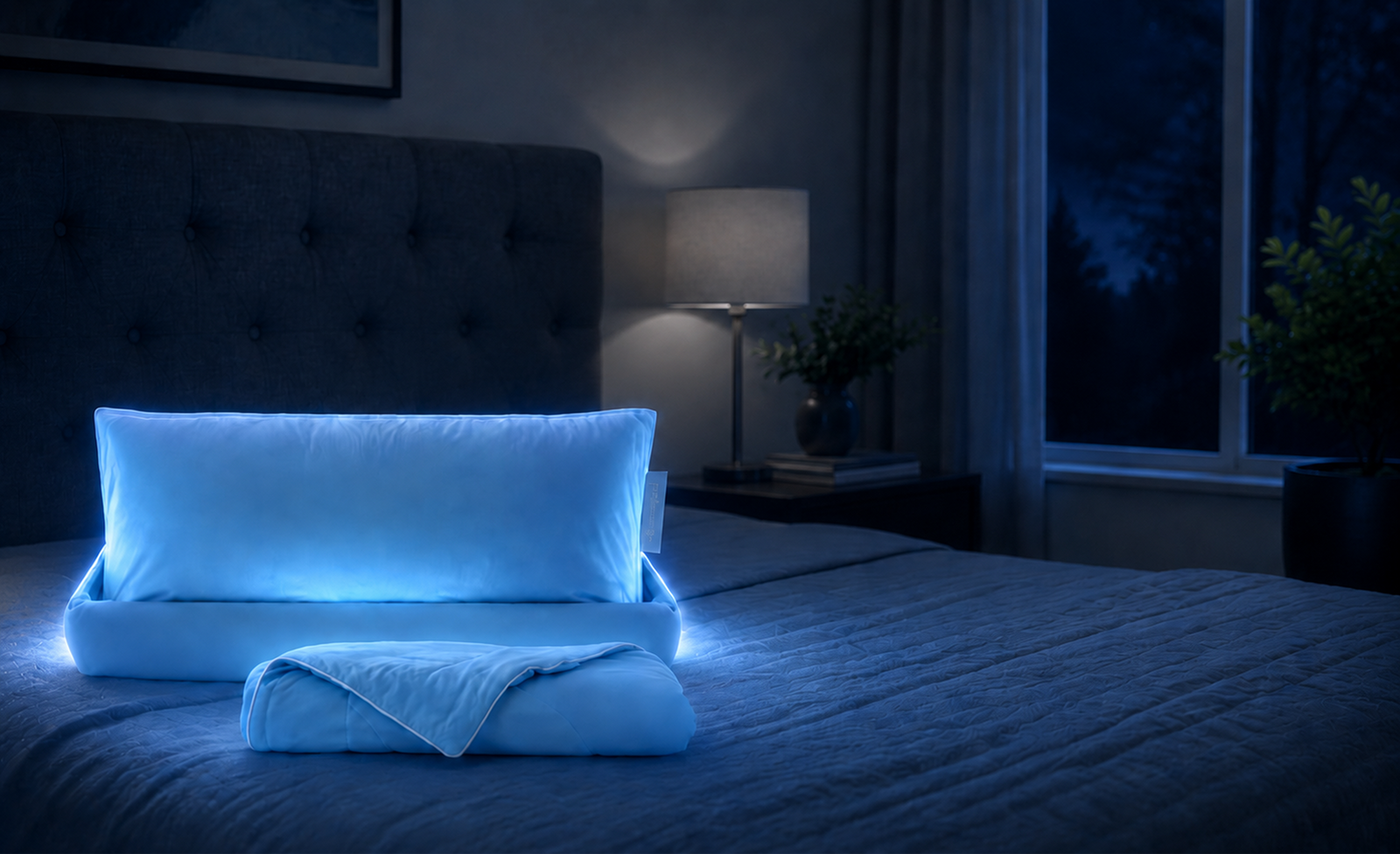 Frau liegt mit mySheepi Kissen im Bett