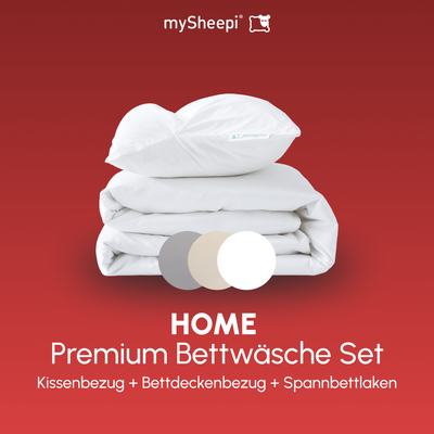 Product HOME Premium Bettwäsche Set displayed on a clean background, showing main features and details, no visible text, neutral and inviting presentation